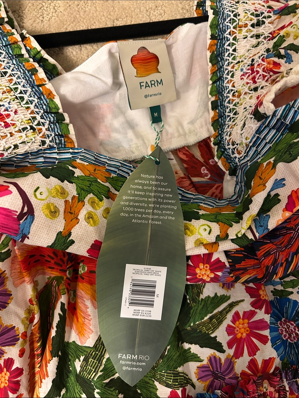 NWT FARM Rio Off-White Tropical Yard Sleeveless Mini Dress, Medium - Picture 5 of 9
